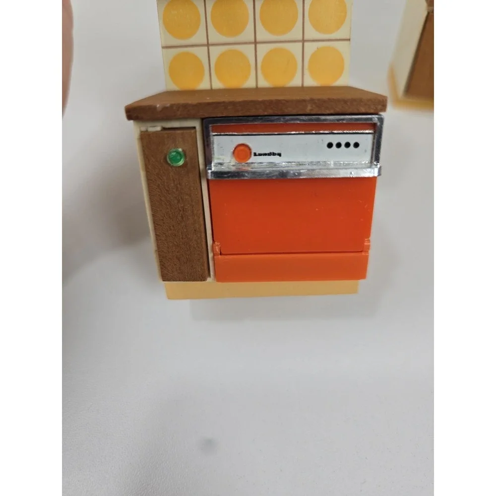 Lundby MCM Orange Dollhouse Kitchen Stove Sink Dishwasher Fridge 1:16 scale